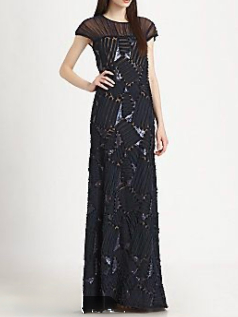 Tadashi Shoji Sequin Textured Maxi Dress Navy Blue Size 14 Formal MOTB Wedding